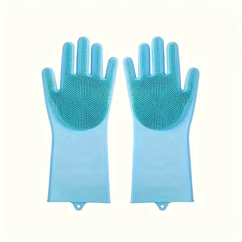 2-Pieces: 2-in-1 Pet Dog Bath Gloves with Silicone Brush