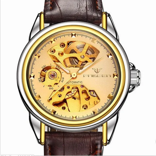 2017 New automatic Mechanical Watch Fashion Luxury Brand Men Gold Hollow Watches Male skeleton Wristwatch relogio masculino