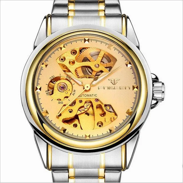 2017 New automatic Mechanical Watch Fashion Luxury Brand Men Gold Hollow Watches Male skeleton Wristwatch relogio masculino