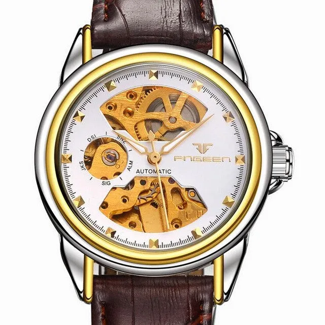 2017 New automatic Mechanical Watch Fashion Luxury Brand Men Gold Hollow Watches Male skeleton Wristwatch relogio masculino