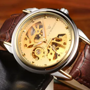 2017 New automatic Mechanical Watch Fashion Luxury Brand Men Gold Hollow Watches Male skeleton Wristwatch relogio masculino
