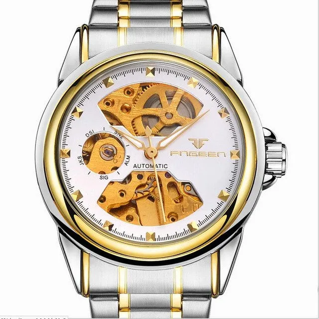 2017 New automatic Mechanical Watch Fashion Luxury Brand Men Gold Hollow Watches Male skeleton Wristwatch relogio masculino