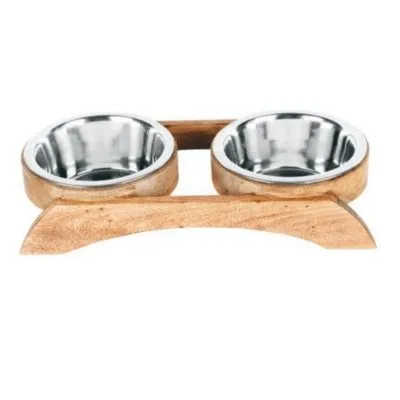 Advance Pet Wood Double Dinner With Stainless Steel Bowl Dog