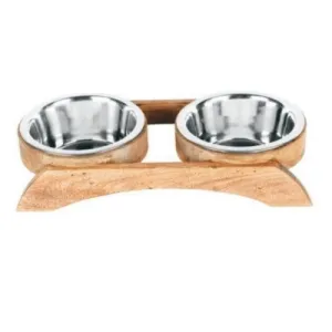 Advance Pet Wood Double Dinner With Stainless Steel Bowl Dog