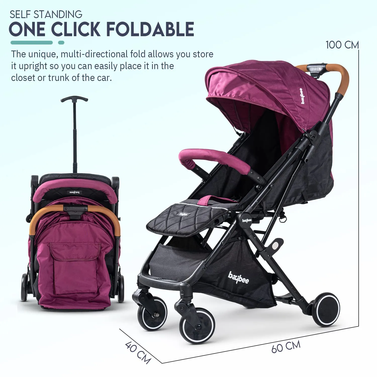 BAYBEE Foldable Baby Stroller Pram For Baby Boy Girl 0 To 3 Years With Metal Frame, 3-Position & Bassinet, Canopy, Parent Handle, 5 Point Safety Belt