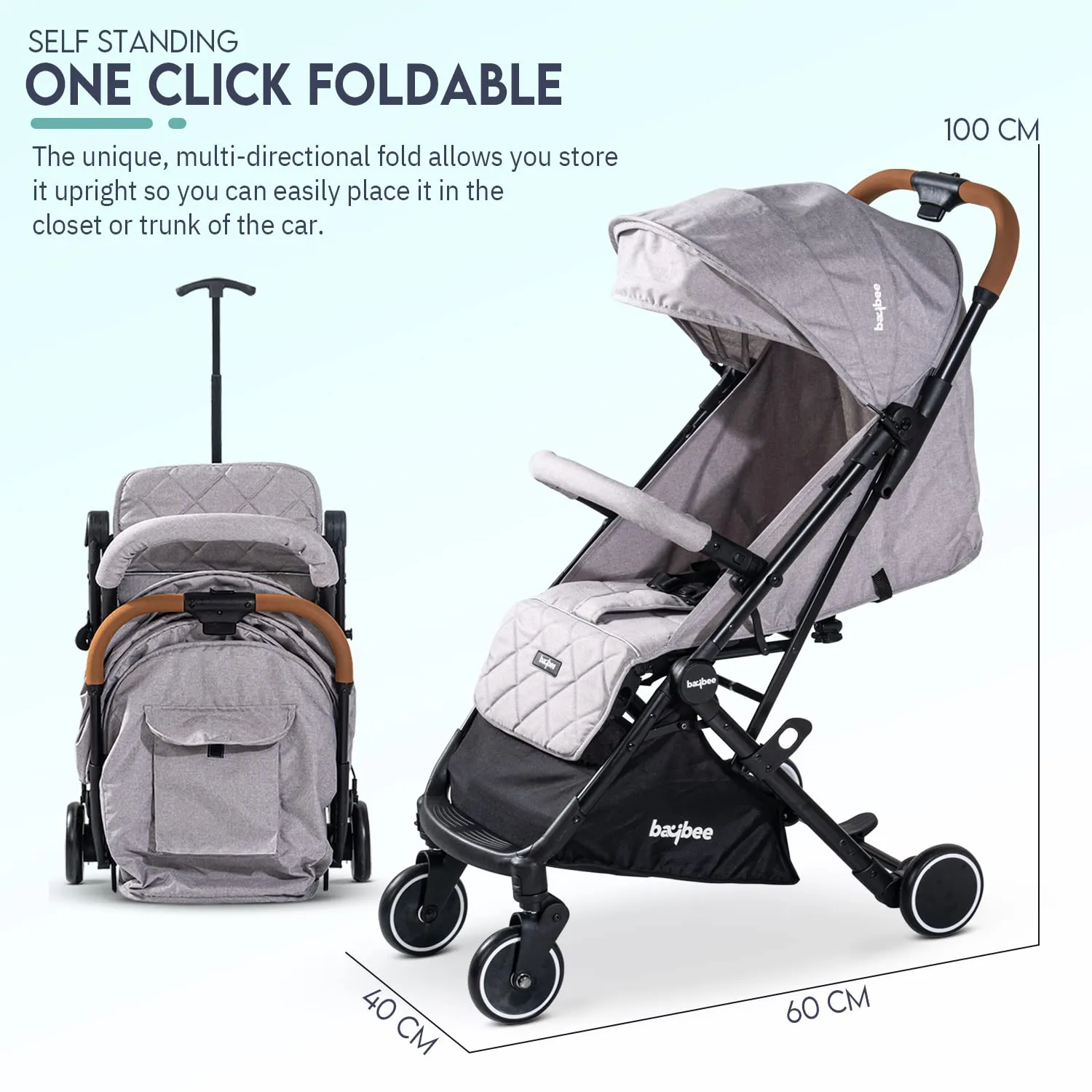 BAYBEE Foldable Baby Stroller Pram For Baby Boy Girl 0 To 3 Years With Metal Frame, 3-Position & Bassinet, Canopy, Parent Handle, 5 Point Safety Belt