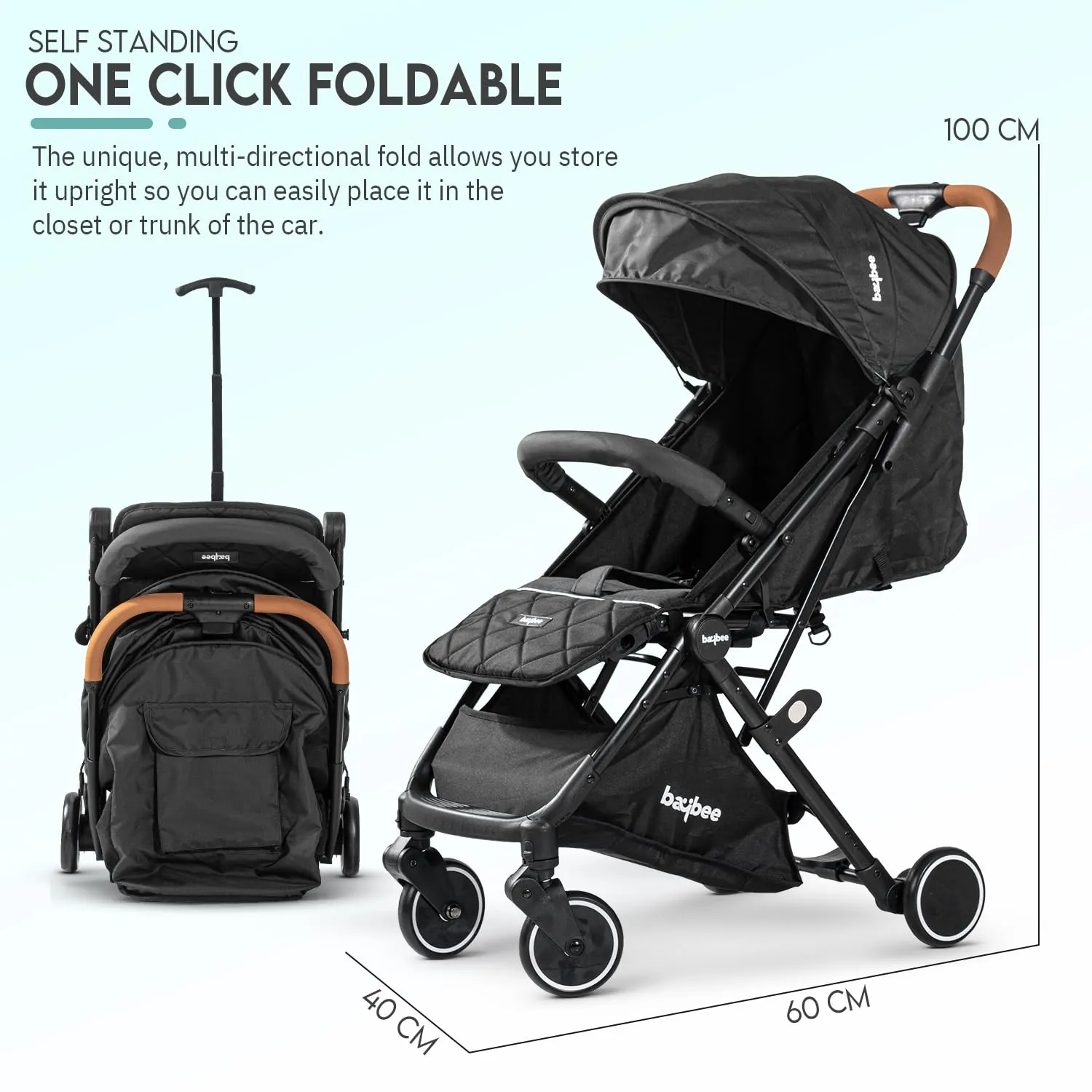 BAYBEE Foldable Baby Stroller Pram For Baby Boy Girl 0 To 3 Years With Metal Frame, 3-Position & Bassinet, Canopy, Parent Handle, 5 Point Safety Belt