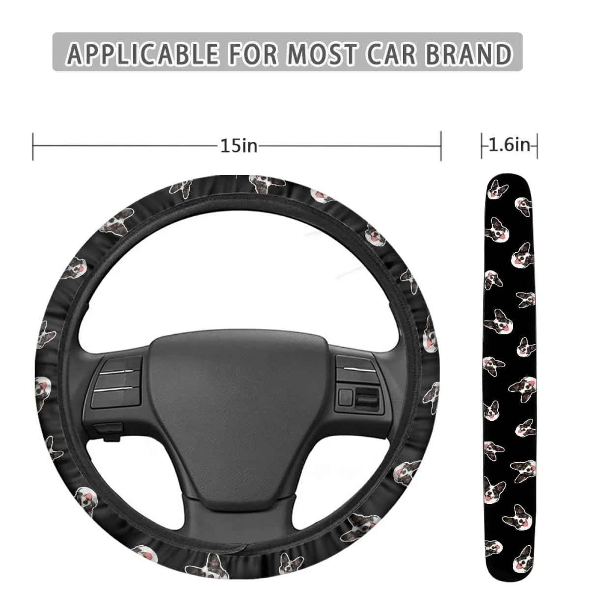 Custom Face Black Car Accessories Set Car Seat Covers Set of 4 Steering Wheel Cover Car Floor Mats Car Shift Knob Cover&Hand Brake Cover Seat Belt Pads