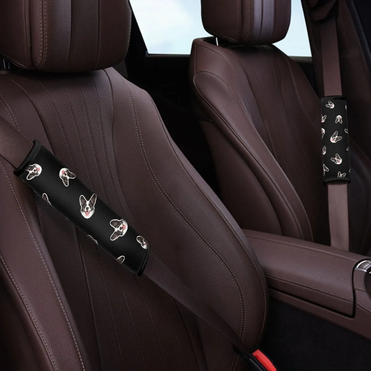 Custom Face Black Car Accessories Set Car Seat Covers Set of 4 Steering Wheel Cover Car Floor Mats Car Shift Knob Cover&Hand Brake Cover Seat Belt Pads