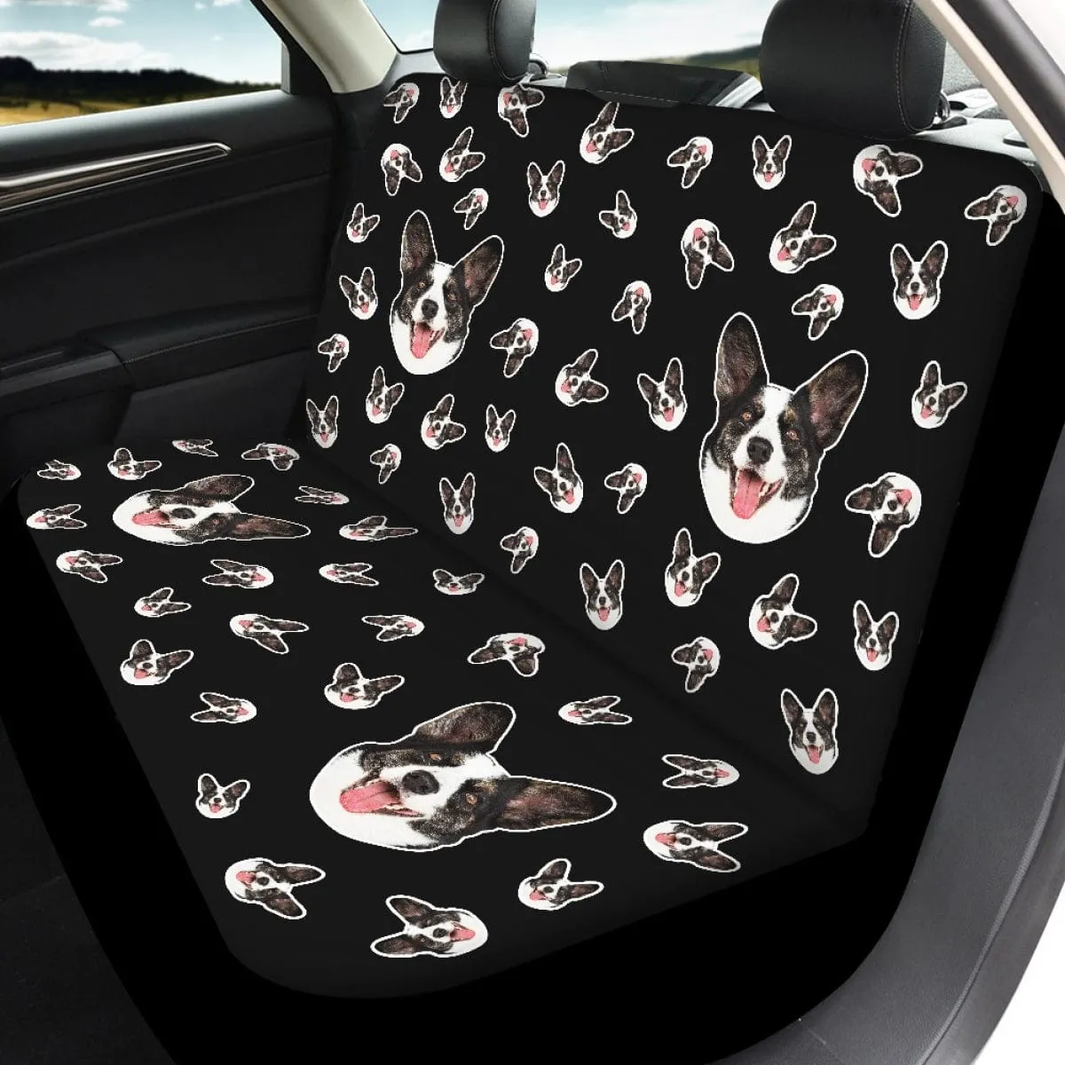 Custom Face Black Car Accessories Set Car Seat Covers Set of 4 Steering Wheel Cover Car Floor Mats Car Shift Knob Cover&Hand Brake Cover Seat Belt Pads