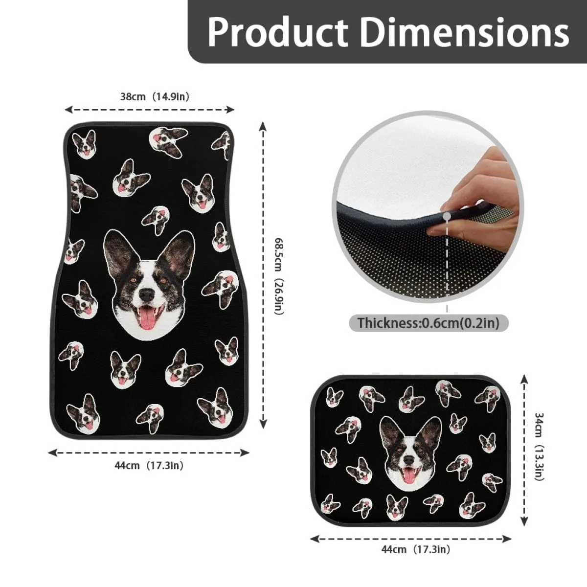 Custom Face Black Car Accessories Set Car Seat Covers Set of 4 Steering Wheel Cover Car Floor Mats Car Shift Knob Cover&Hand Brake Cover Seat Belt Pads