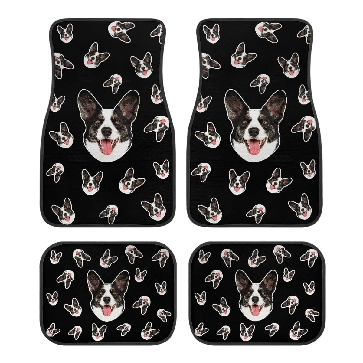 Custom Face Black Car Accessories Set Car Seat Covers Set of 4 Steering Wheel Cover Car Floor Mats Car Shift Knob Cover&Hand Brake Cover Seat Belt Pads