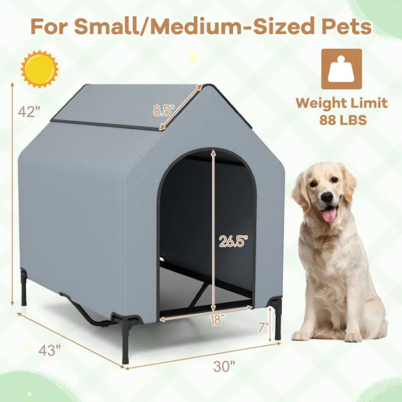 Elevated Covered Bed with Ventilated Windows for Indoor or Outdoor Use for Dogs