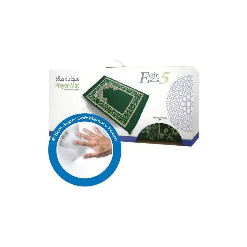 Fajr 5 Prayer Mat with Gel Infused Soft Memory Foam - Green