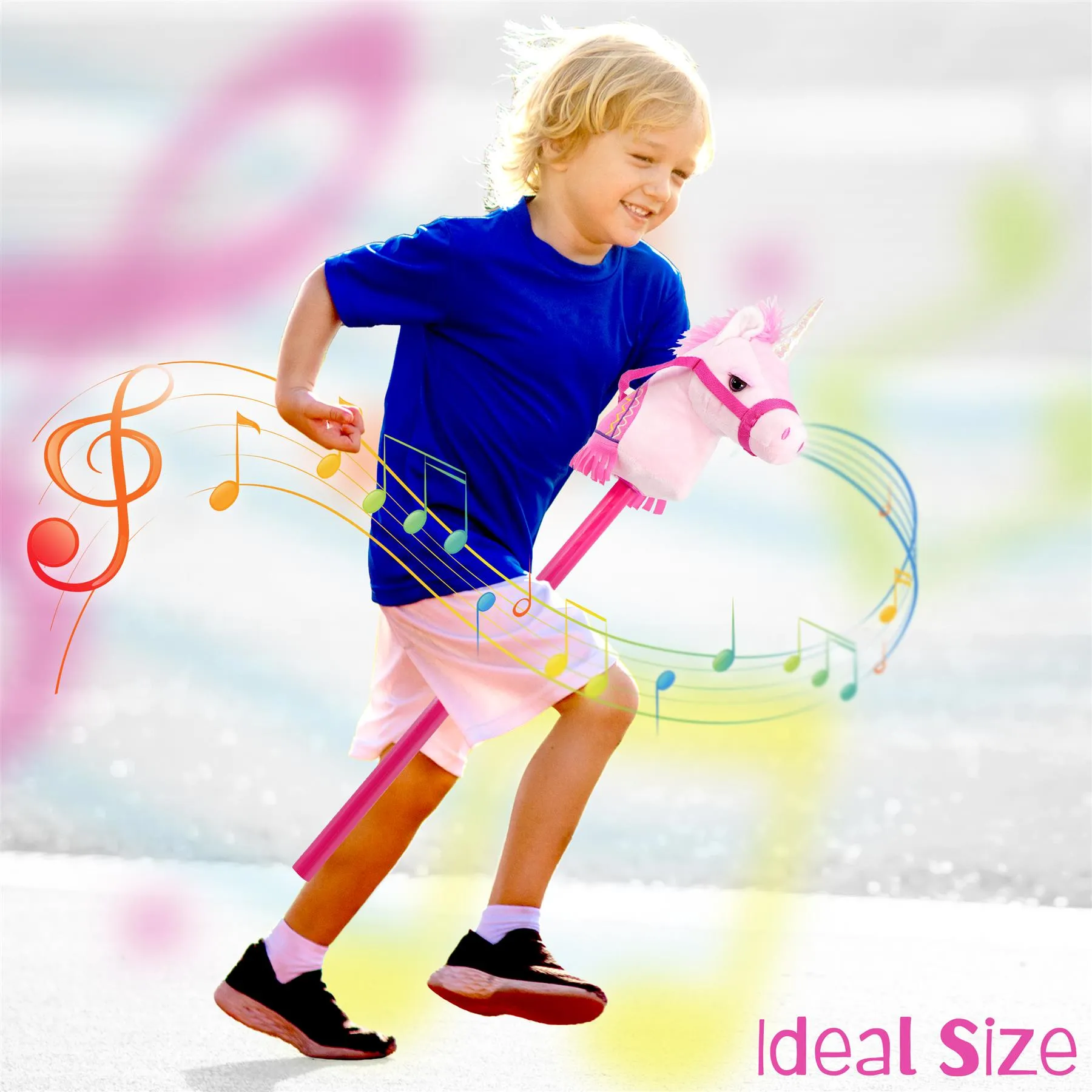 Kids Pink Unicorn Hobby Horse Toy with Sounds
