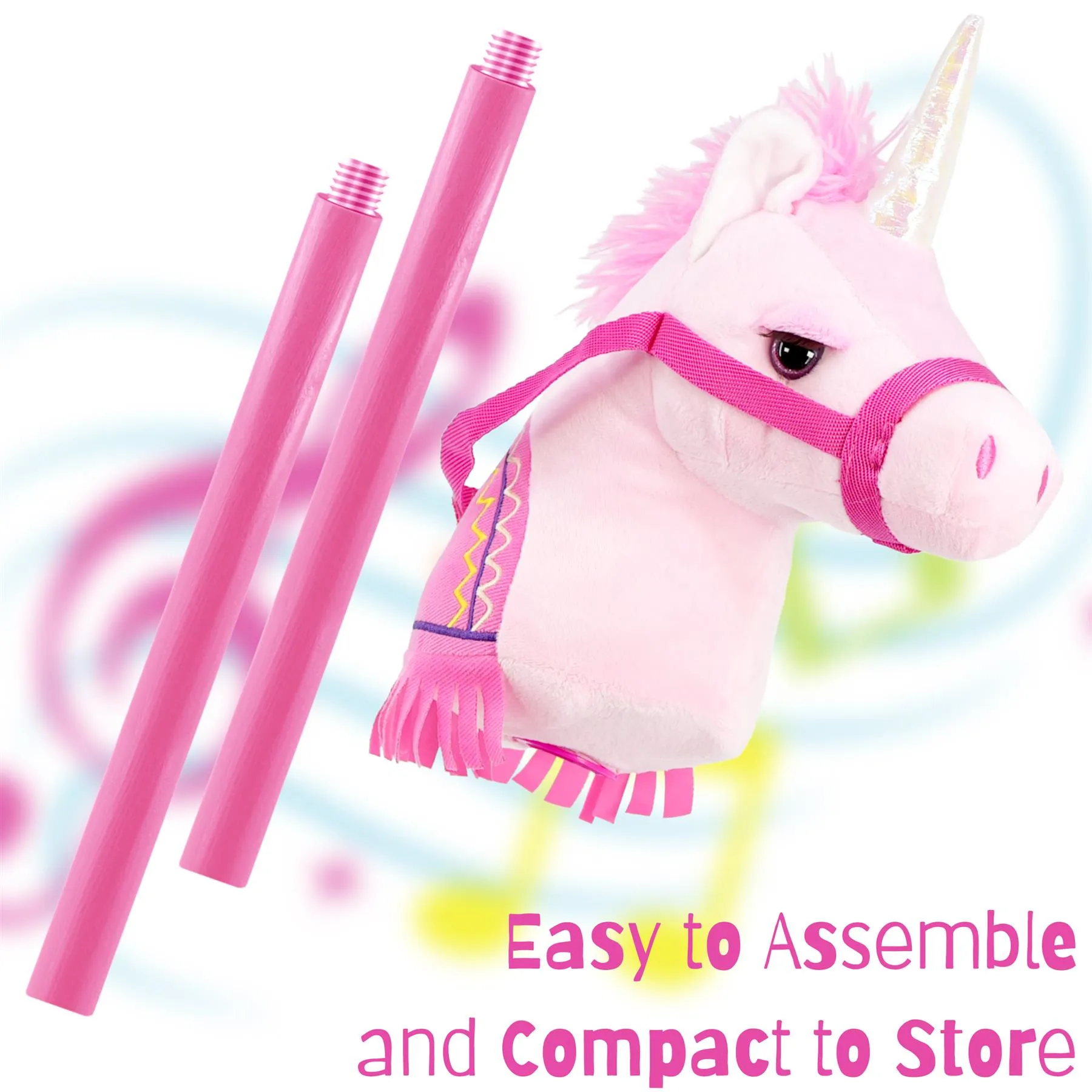 Kids Pink Unicorn Hobby Horse Toy with Sounds