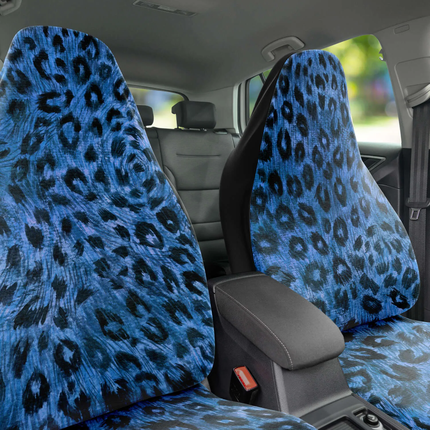 Leopard Car Seat Covers, Dark Blue Luxury Best Designer Front Car Seat Protectors (2 Pieces)