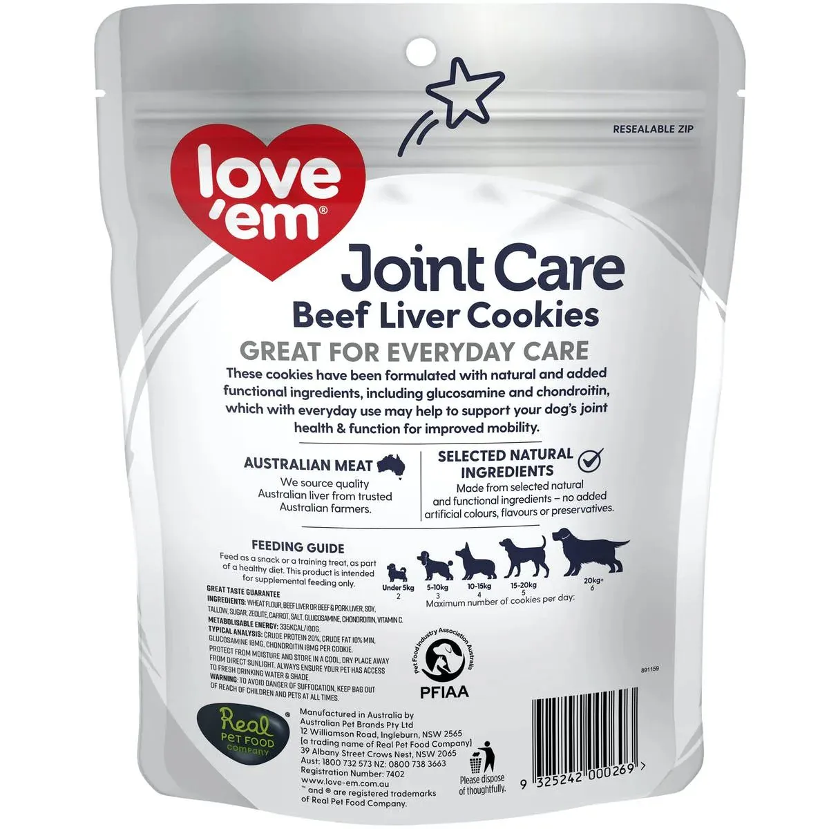 Love Em Joint Care Beef Liver Cookie Dog Treats 430g***