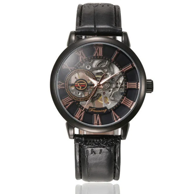 New Roman Number Sport Design Bezel Golden Watch Mens Watches Top Brand Luxury Montre Homme Clock Men Automatic Skeleton Watch