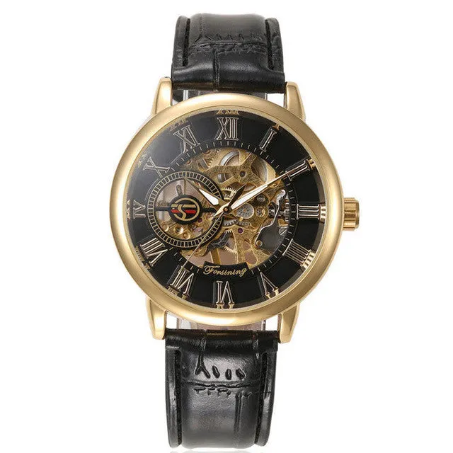 New Roman Number Sport Design Bezel Golden Watch Mens Watches Top Brand Luxury Montre Homme Clock Men Automatic Skeleton Watch