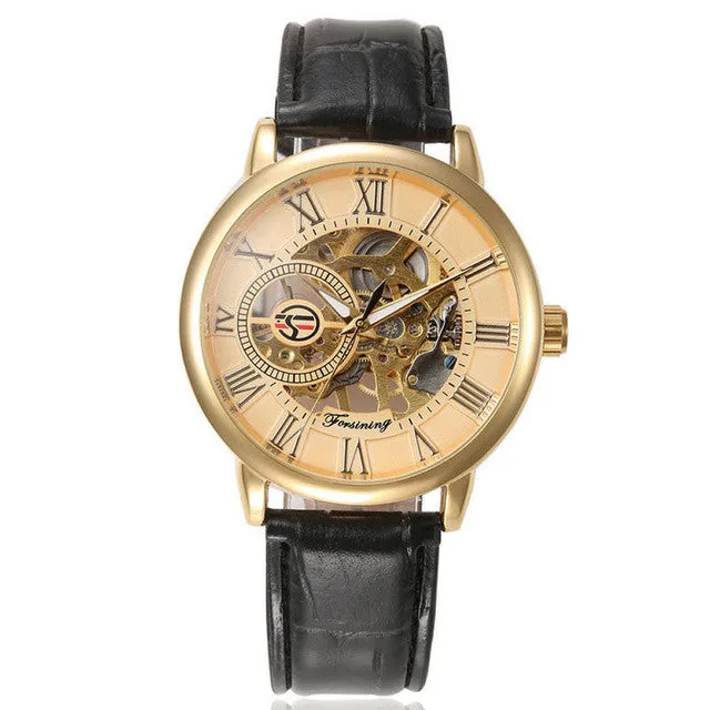 New Roman Number Sport Design Bezel Golden Watch Mens Watches Top Brand Luxury Montre Homme Clock Men Automatic Skeleton Watch