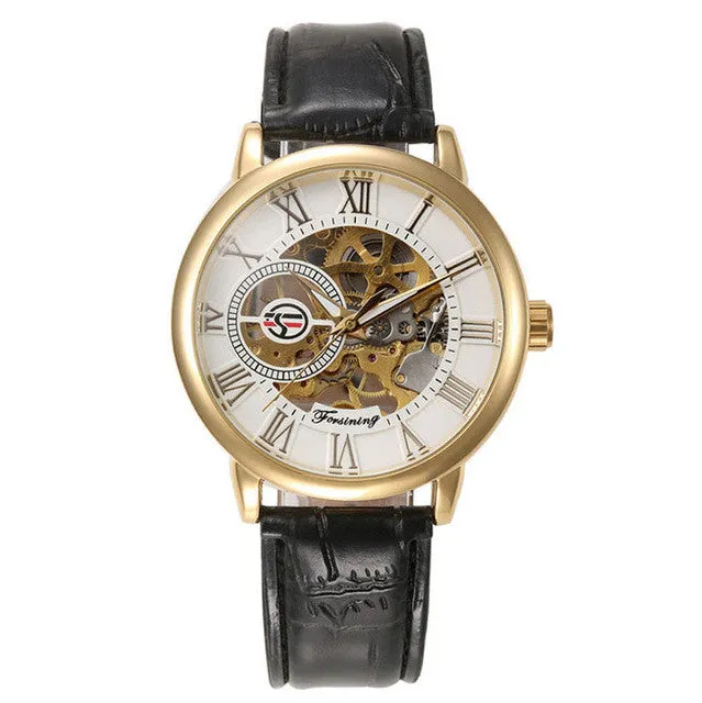 New Roman Number Sport Design Bezel Golden Watch Mens Watches Top Brand Luxury Montre Homme Clock Men Automatic Skeleton Watch