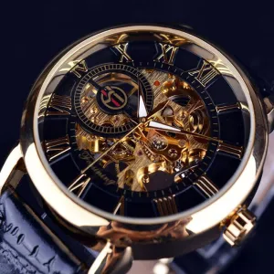 New Roman Number Sport Design Bezel Golden Watch Mens Watches Top Brand Luxury Montre Homme Clock Men Automatic Skeleton Watch