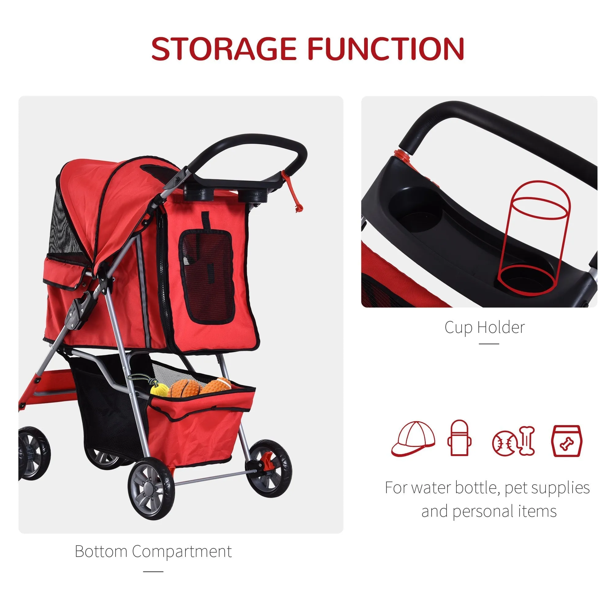 PawHut Dog Stroller Pushchair Pet 600D Oxford Cloth Pram Red - Suitable for Small Pets