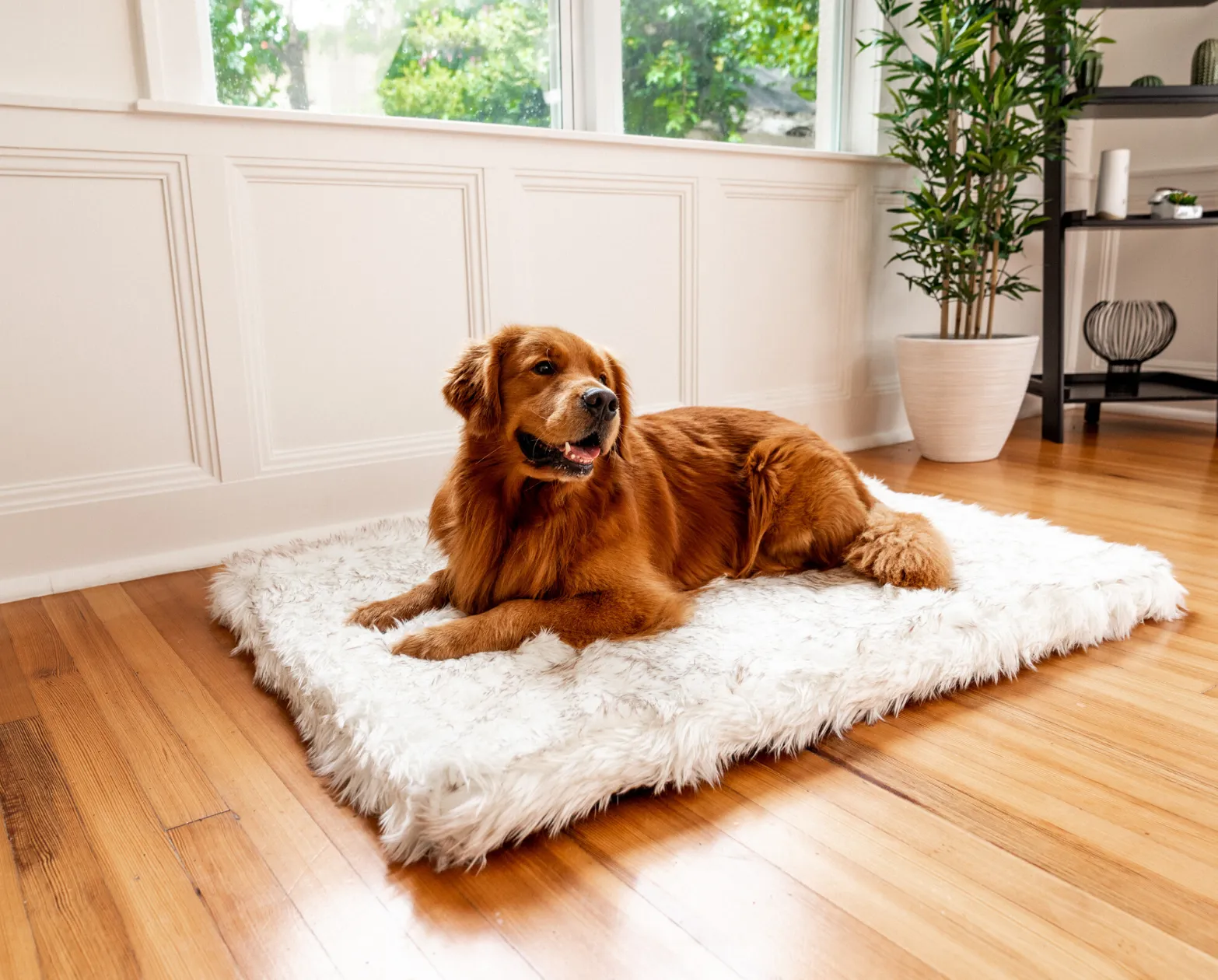 PupRug™ Faux Fur Orthopedic Dog Bed Cover - Rectangle White (Bed Not Included)