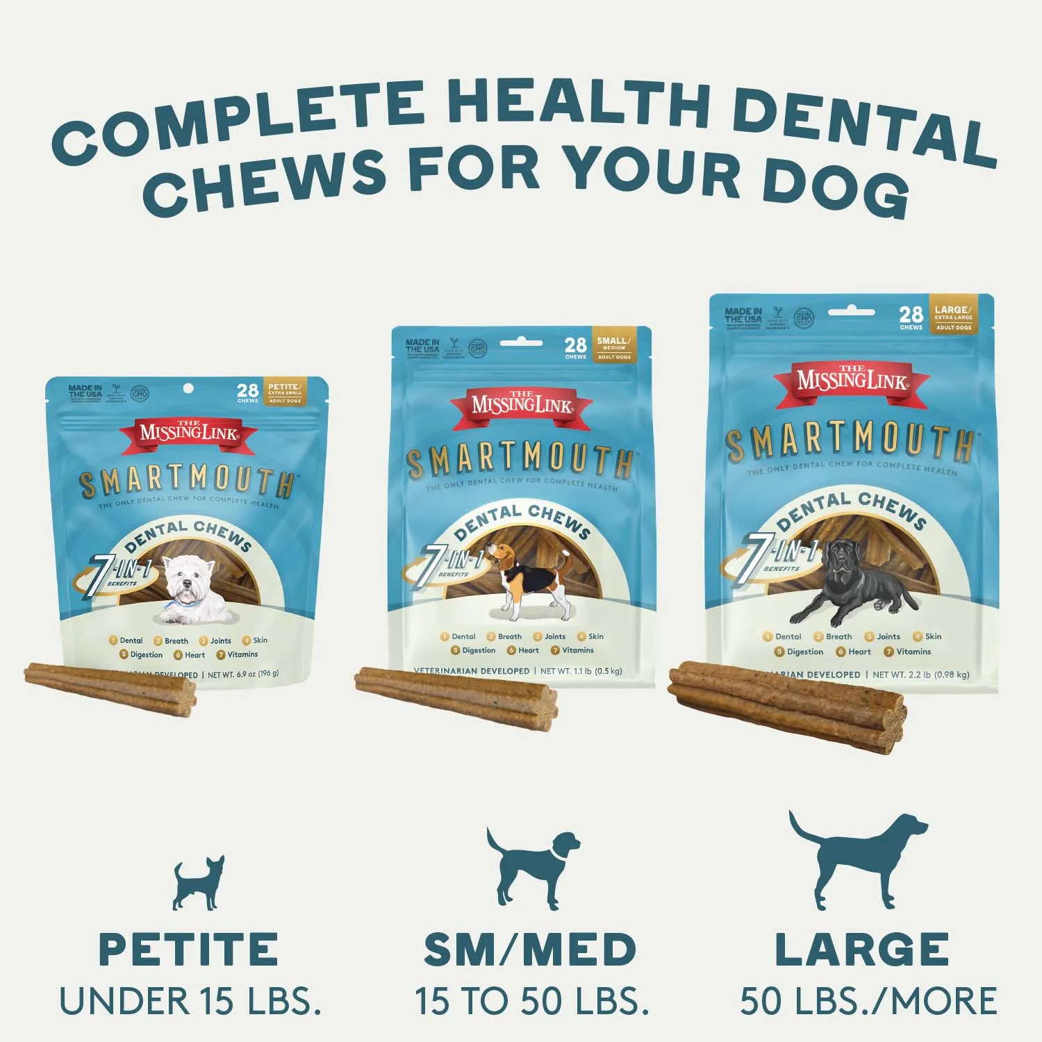 Smartmouth 7-in-1 Dental Chews for Dogs, S/M, 28 ct