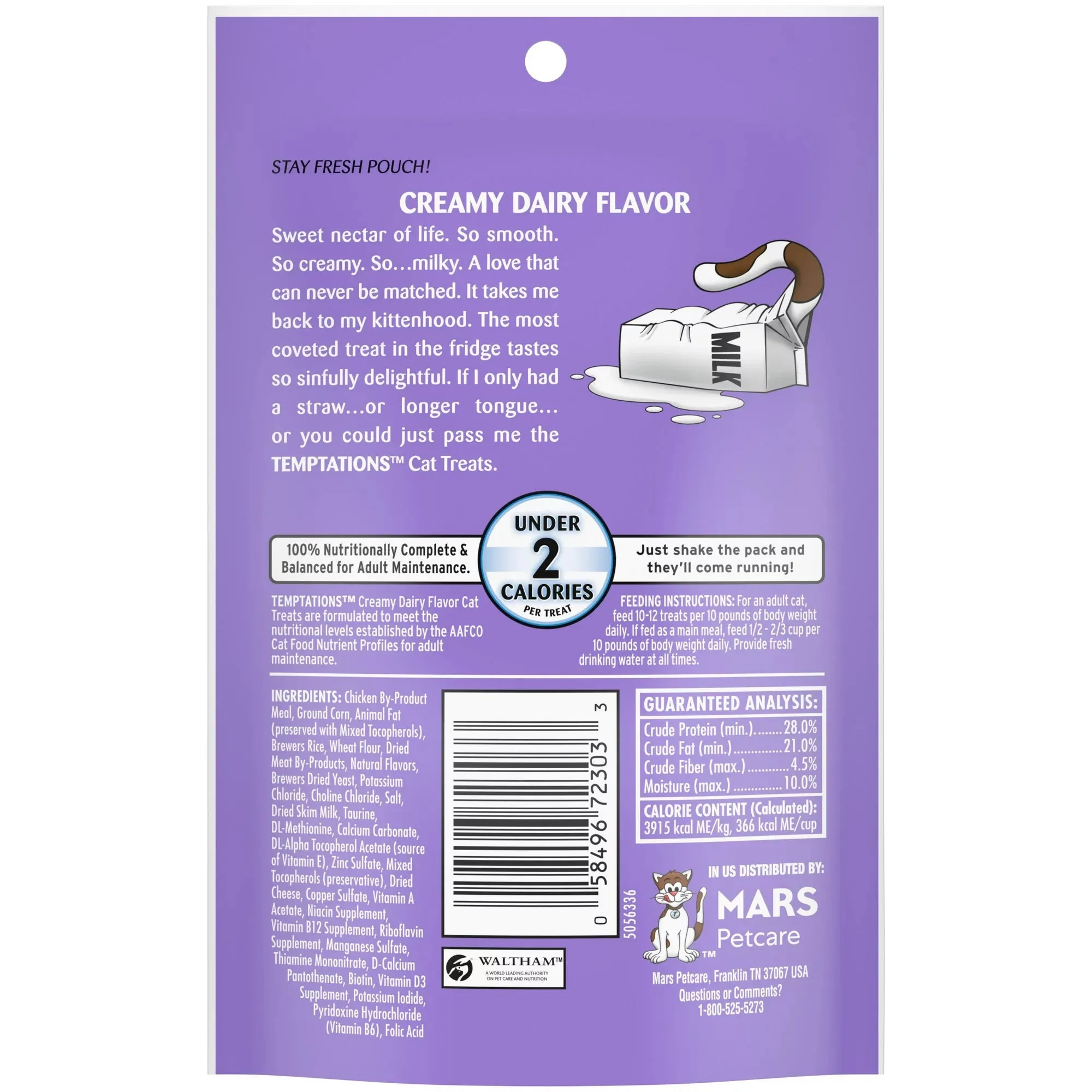 Temptations Classic Creamy Dairy Flavor Crunchy And Soft Treats For Cats, 3 Oz Pouch