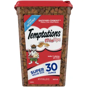 TEMPTATIONS MIXUPS Crunchy and Soft Cat Treats Backyard Cookout Flavor, 30 oz. Tub