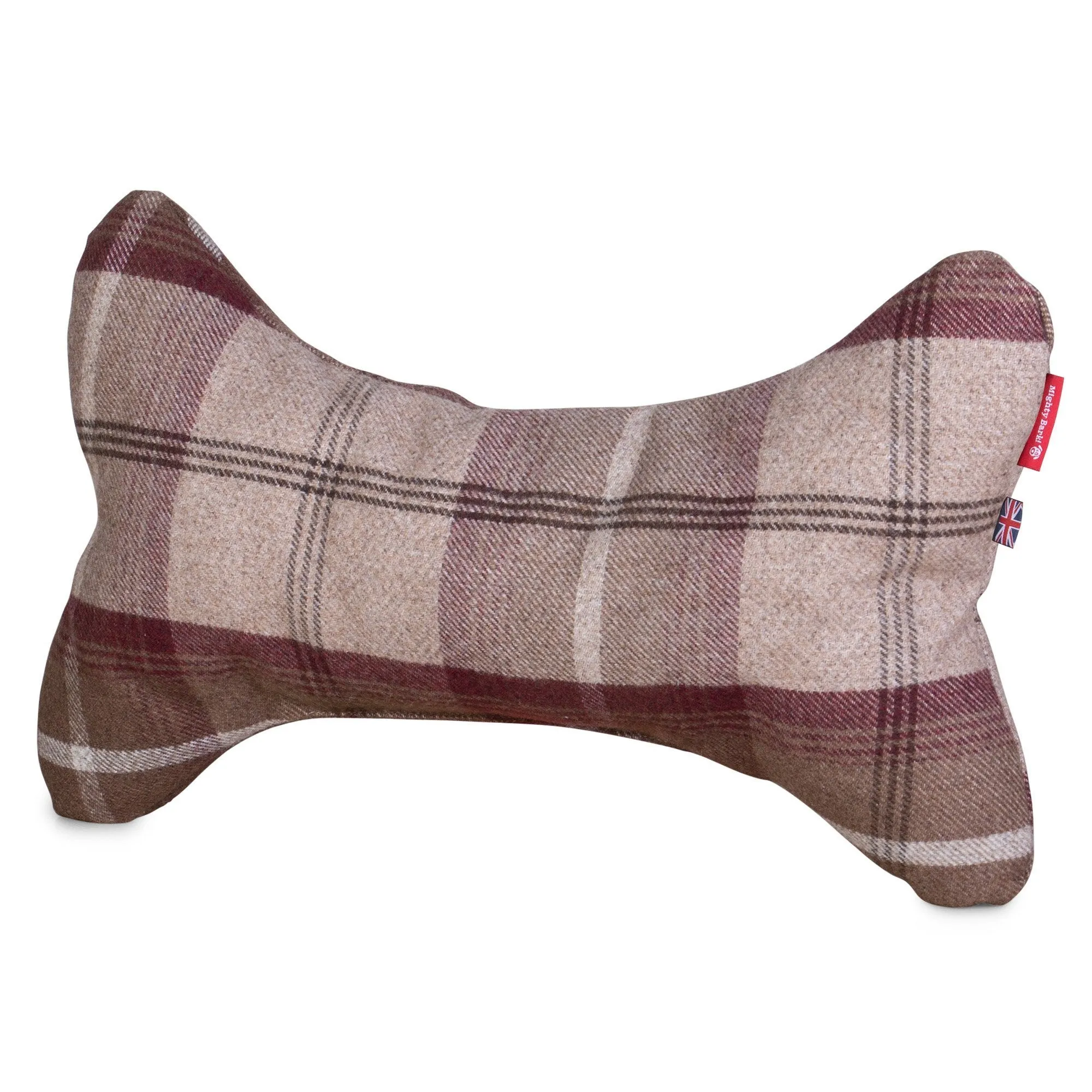 The Bone - Bone Shaped Pillow For On Dog Beds - Tartan Mulberry