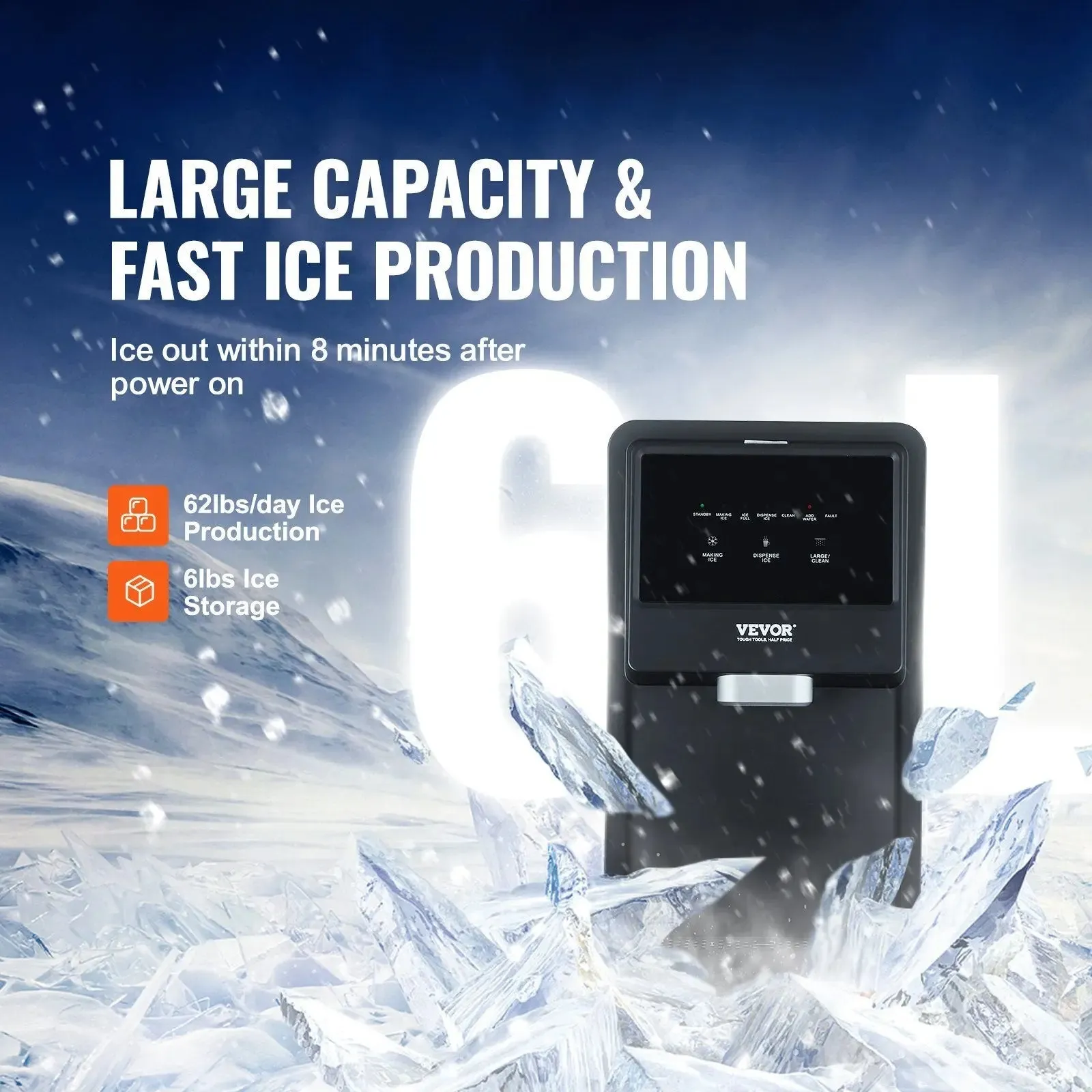VEVOR Countertop Ice Maker, 62lbs in 24Hrs