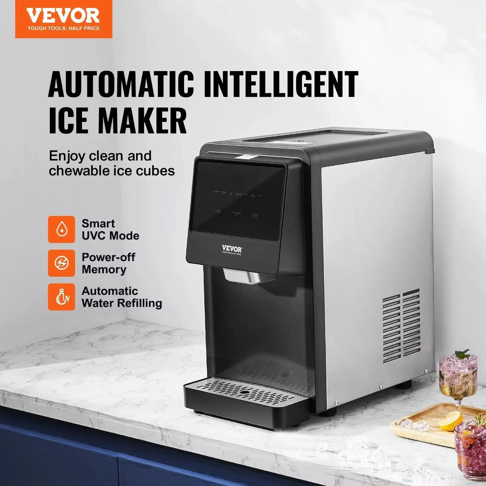 VEVOR Countertop Ice Maker, 62lbs in 24Hrs